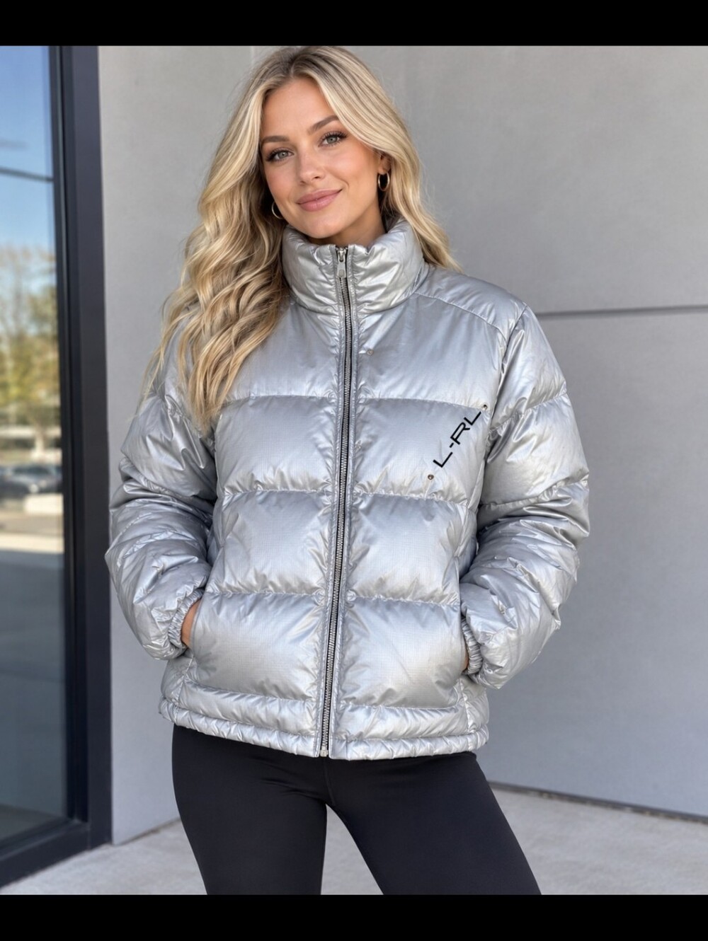 Lauren Active Vintage   Down Silver Puffer Jacket Size Medium  Y2K